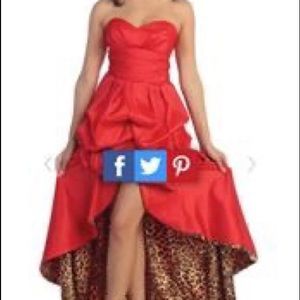 High low red leopard print dress